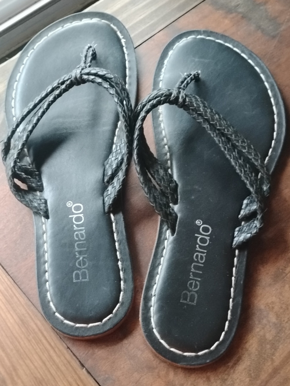 Bernardo Black Braided-Strap Flip Flops